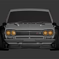 White Modified Car with Black Rear Spoiler Wide Fenders Orange Headlights and Hood Air Intakes