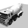 Gray Concrete Mixer Truck Parked At Industrial Construction Site With Blue Wall