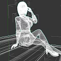 Game Character In Black Shiny Dress With Yellow Belt Purple Heels Sitting On Steps