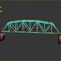 Orange Metal Truss Bridge With Concrete Piers And Water Reflection On Gray Background
