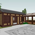 Traditional Chinese Wooden House With Black Tiled Roof Stone Courtyard And Veranda