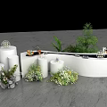Tea Break Area With White Curved Counter Green Plants And Decorative Flowers