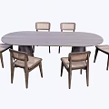 Modern Minimalist Oval Wooden Dining Set With Six Woven Seat Chairs And Solid Wood Legs