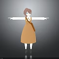 Cartoon Girl With Pink Hair Blue Eyes In Orange Dress And White Shirt Arms Stretched