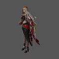 Woman With Red Hood Long Blonde Hair In Red And Black Outfit Holding Two Swords