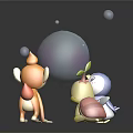 Cute Cartoon Characters Playing With Large Transparent Bubble And Small Bubbles On Black Background 3d model