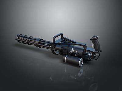 Black Machine Gun with Multiple Barrels Metal Handle Tactical Design and Compact Structure 3d model