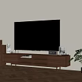 Modern Living Room Interior With TV Animated Show Wooden Stand Decor Shelf And Plant