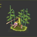 Small Animal Shaped Green Game Movie Character With Sword Among Bamboo on Grass