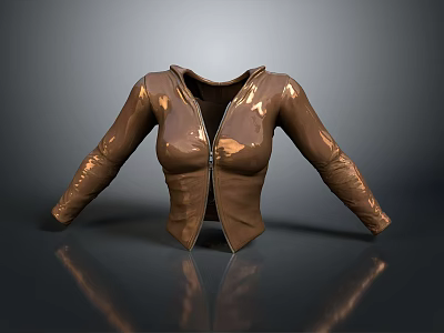 Women's Brown Shiny Long Sleeved Jacket With Zipper Front Fitted Design 3d model