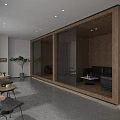 Modern Lounge Area With Wooden Partition Sofa Coffee Table Gray Floor And Plants
