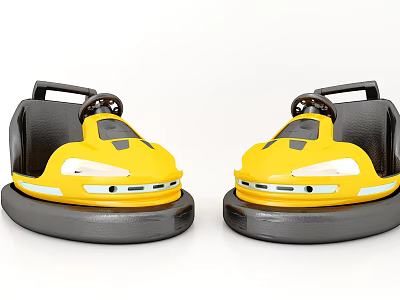 Two Yellow Bumper Cars With Black Base And Seats For Amusement Park 3d model