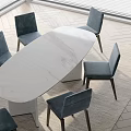 Modern Oval Dining Table With Marble Top And Gray Upholstered Chairs 3d model