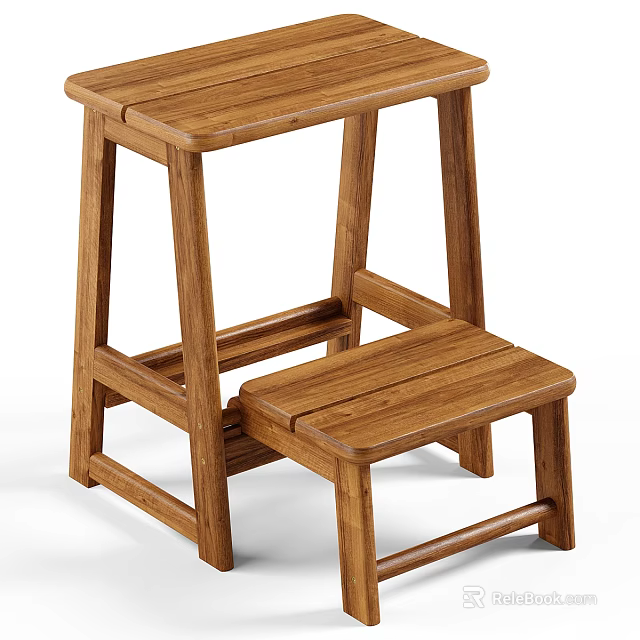 Simple Solid Wood Two Tiered Stool With Sturdy Structure For Home Use 3d model 