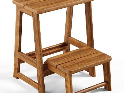Simple Solid Wood Two Tiered Stool With Sturdy Structure For Home Use 3d model