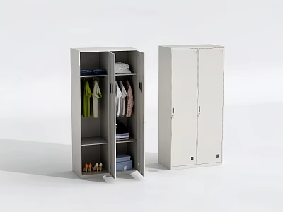 White Double Door Wardrobe Open Closed Design With Clothes And Shoes Storage 3d model
