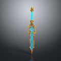 Ornate Fantasy Sword With Blue Blade Golden Accents And Intricate Patterns