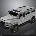 White Armored Military Vehicle With Red And Blue Roof Lights Off Road Tires