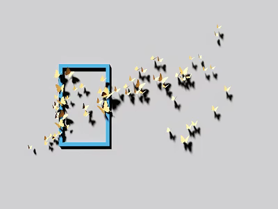 Golden Butterfly Wall Decor With Blue Frame And Flying Design Elements 3d model