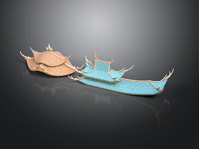 Traditional Chinese Architecture Roof Models With Curved Eaves And Brown Blue Colors 3d model