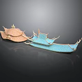 Traditional Chinese Architecture Roof Models With Curved Eaves And Brown Blue Colors