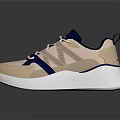 Lightweight Beige And Blue Running Shoes With Mesh Upper White Sole Lace Up Design