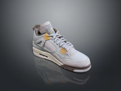 Modern Fashionable Gray Sneakers With Yellow Accents And Cushioned Sole 3d model