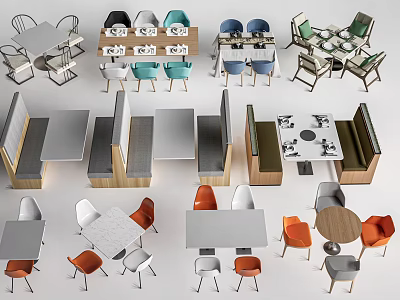 Modern Dining Table Sets With Various Chairs And Booth Seating Combinations 3d model