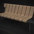 Modern Wooden Outdoor Chair With Sleek Striped Design And Black Support Frame