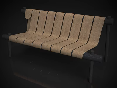 Modern Wooden Outdoor Chair With Sleek Striped Design And Black Support Frame 3d model