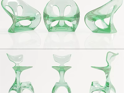 Green Transparent Single Chair With Unique Sculptural Curves Modern Acrylic Design 3d model