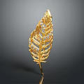 Elegant Golden Feather Shaped Brooch Adorned With Sparkling Diamonds For Clothing Accessory