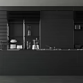 Modern Black Kitchen Interior With Sleek Cabinets Coffee Maker And Dishes 3d model