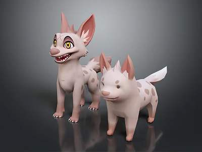 Game And Movie Character Featuring Pink Spotted Cartoon Dogs With Big Ears And Lively Expressions 3d model