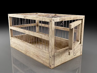 Handcrafted Wooden Cage With Metal Bars And Light Rustic Wood Structure 3d model