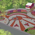 Public Square Design Featuring Circular Pavement Leaf Patterns Green Spaces And People Activities 3d model