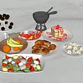 Modern Food Food Food Beverage Cake Chocolate Salads Xiangjiang Crab Leg Fried Dumpling Pot Stickers Fruit 3d model