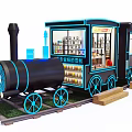 Train Shaped Functional Cart With Blue Accent Lights Display Windows And Rails For Selling 3d model
