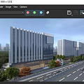 Modern Office Building With Glass Curtain Walls Greenery Urban Road And Cars