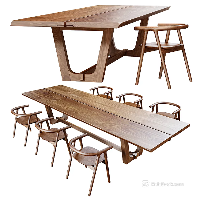 Modern Solid Wood Dining Table Set With Six Matching Chairs Simple Design 3d model 