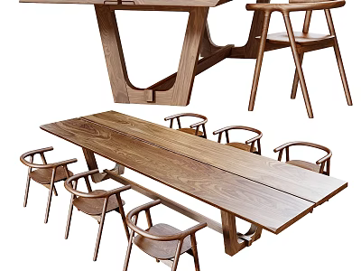 Modern Solid Wood Dining Table Set With Six Matching Chairs Simple Design 3d model