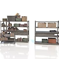 Multi Tiered Industrial Style Storage Shelves With Books Wooden Boxes And Baskets