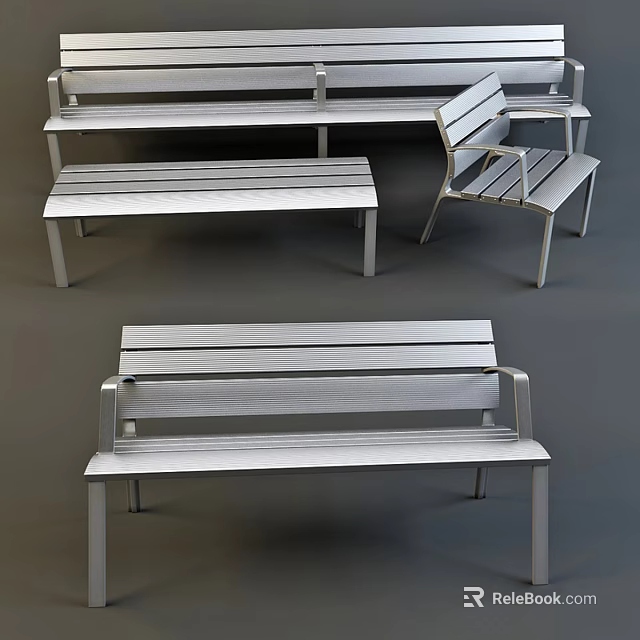 Modern Metal Public Benches And Chairs With Sleek Design For Public Areas 3d model 