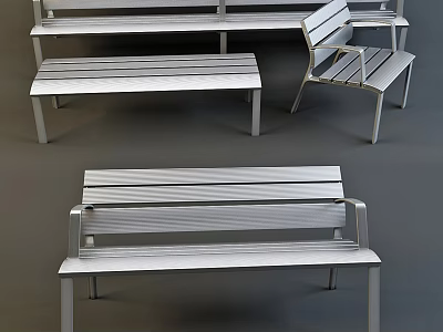 Modern Metal Public Benches And Chairs With Sleek Design For Public Areas 3d model