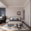 Kids Bedroom Interior With Bed Piano Decorative Art Rug And Panda Plush Toys