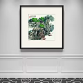 Traditional Chinese Landscape Painting With Mountain Trees Cottage Boat And Wall Decoration