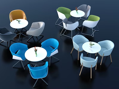 Modern Colorful Round Table and Chair Sets with Flower Decor for Café 3d model