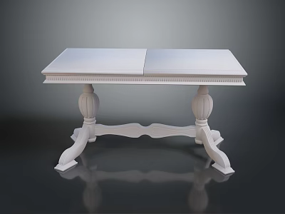 Elegant White Classic Table With Carved Legs And Two Piece Smooth Top 3d model