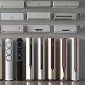Collection of Various Air Conditioners and Fans Including Wall Mounted and Floor Standing Units