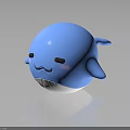 Cute Blue Whale Character With Chubby Body Smiling Face Blush Cheeks White Belly On Dark Background